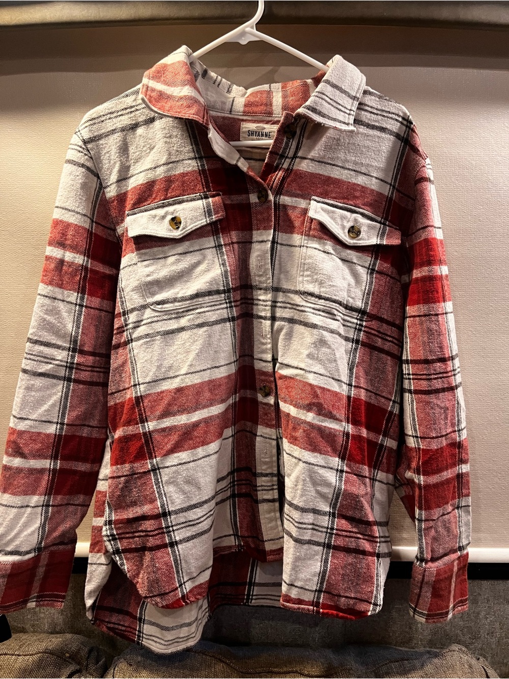 Shyanne Red and White Plaid Button-Front Utility Shacket
